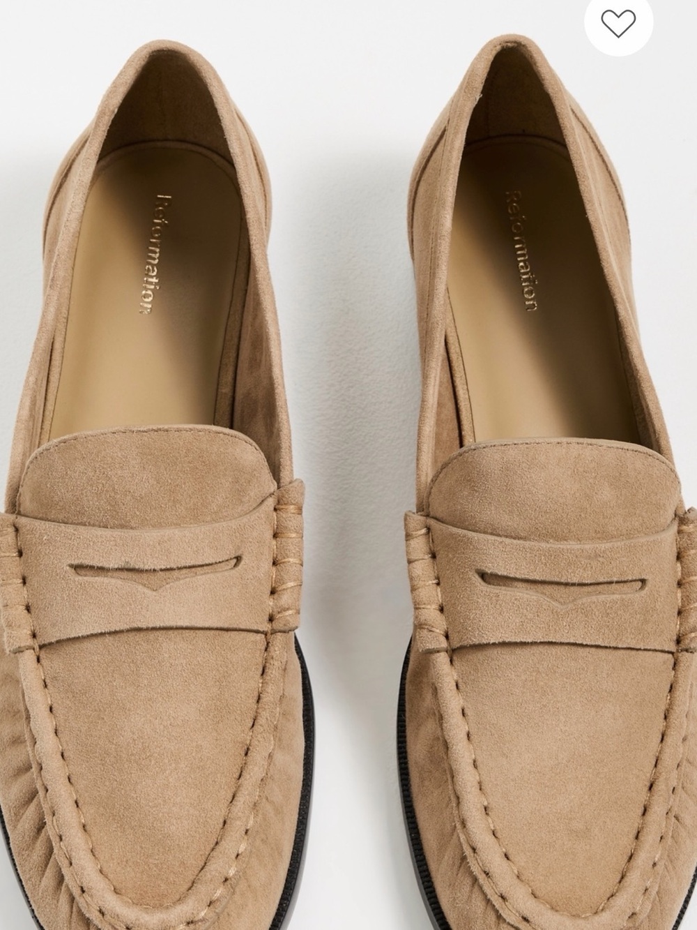 Reformation Suede Penny Loafers in Tan